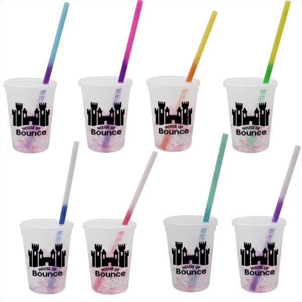 DA70812 12 oz. Rainbow Confetti Mood Cup with Straw Lid Set and Custom Imprint
